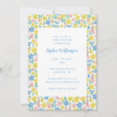 Niedlich Boho Blue Yellow Ditsy Floral Baby Dusche Einladung (Vorderseite)