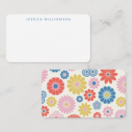 Niedlich Boho Blume Blue Individuelle Name Geschen Mitteilungskarte (Vorne/Hinten)