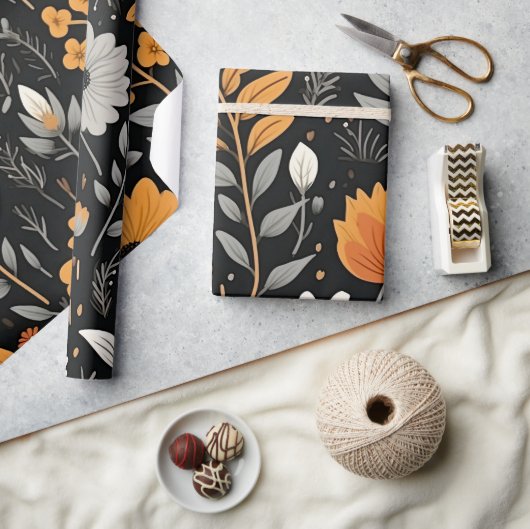 Niedlich Boho Blume Muster, Whimsical Floral Boho Geschenkpapier (Kunsthandwerk)