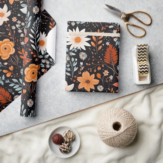 Niedlich Boho Blume Muster, Whimsical Floral Boho Geschenkpapier (Kunsthandwerk)