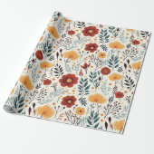 Niedlich Boho Blume Muster, Whimsical Floral Boho Geschenkpapier (Ungerollt)