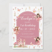 Niedlich Boho Blush Fairy First Birthday Girl Einladung (Vorderseite)