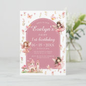 Niedlich Boho Blush Fairy First Birthday Girl Einladung (Stehend Vorderseite)