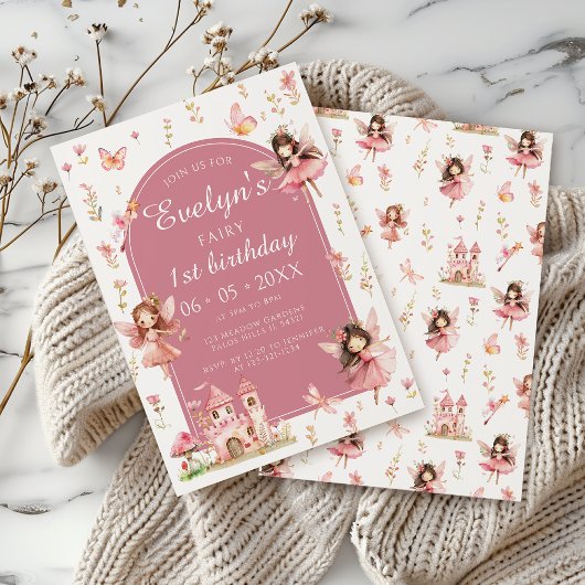 Niedlich Boho Blush Fairy First Birthday Girl Einladung
