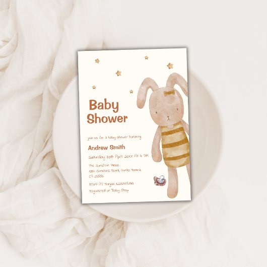 Niedlich Boho Bunny Toy Baby Dusche Einladung
