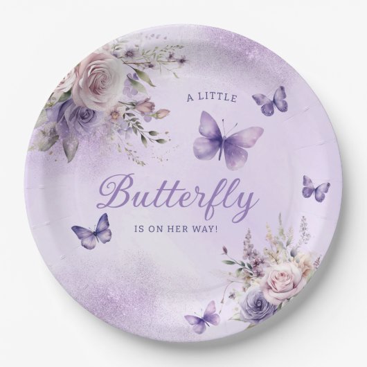 Niedlich Boho Butterfly Aquarell Floral Baby Dusch Pappteller (Vorderseite)