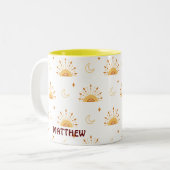 Niedlich Boho Celestial Seamless Pattern Zweifarbige Tasse (Vorderseite Links)