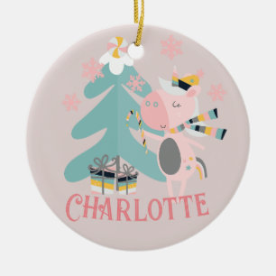 Niedlich Boho Christmas Unicorn mit dem Namen auf Keramik Ornament