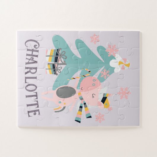 Niedlich Boho Christmas Unicorn mit dem Namen auf Puzzle (Horizontal)