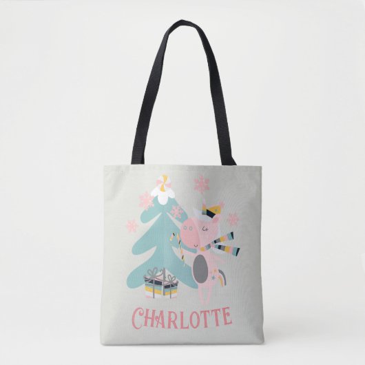 Niedlich Boho Christmas Unicorn mit dem Namen auf Tasche (Vorderseite)