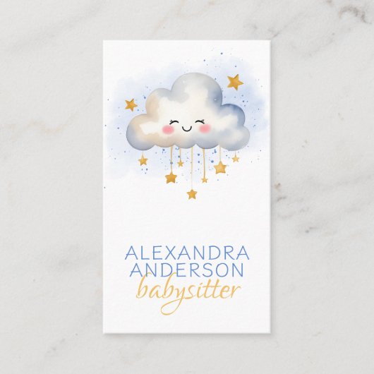 Niedlich Boho Cloud Watercolor Babysitter Visitenkarte (Vorderseite)
