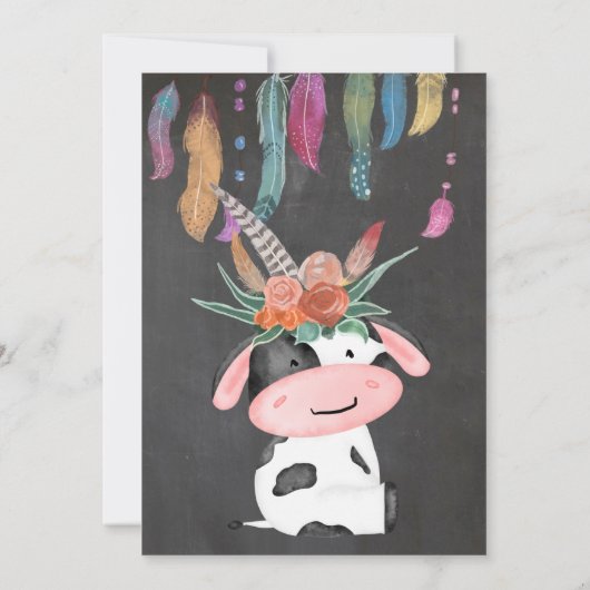 Niedlich Boho Cow Baby Dusche Danke Karten (Rückseite)