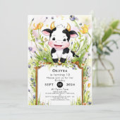 Niedlich Boho Cow Birthday Einladung (Stehend Vorderseite)