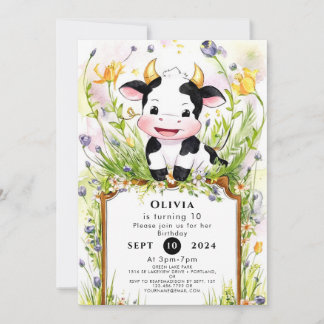Niedlich Boho Cow Birthday Einladung