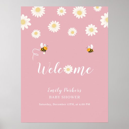Niedlich Boho Daisy Bloom Baby Dusche Begrüßungsze Poster (Vorne)