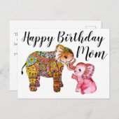 Niedlich Boho Elephant Happy Birthday Mother Postkarte (Vorne/Hinten)