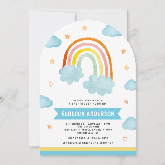 Niedlich Boho farbenfrohe Regenbogenwolken Arch Ba Einladung (Vorderseite)