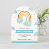 Niedlich Boho farbenfrohe Regenbogenwolken Arch Ba Einladung (Stehend Vorderseite)