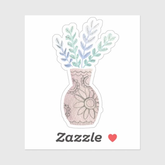 Niedlich Boho Floral Vase Blue Aufkleber (Blatt)