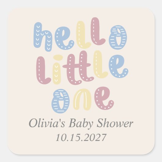 Niedlich Boho Hello Little One Baby Dusche Quadratischer Aufkleber (Vorderseite)