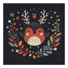 Niedlich Boho Herbst Robin Kranz Wall Decal Poster