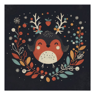 Niedlich Boho Herbst Robin Kranz Wall Decal Poster