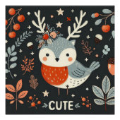 Niedlich Boho Herbst Robin Kranz Wall Decal Poster (Vorderseite)