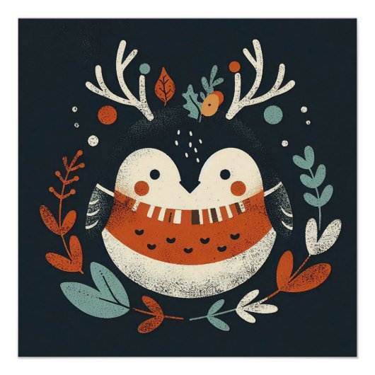 Niedlich Boho Herbst Robin Kranz Wall Decal Poster (Vorderseite)