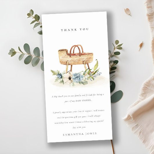 Niedlich Boho Kinderzimmer Blue Floral Bassinet Ba Dankeskarte