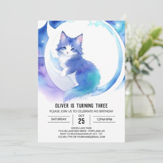 Niedlich Boho Kitty Birthday Einladung (Stehend Vorderseite)