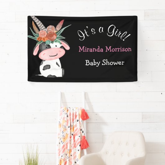 Niedlich Boho Kuh Chalkboard Babydusche Banner (Insitu)