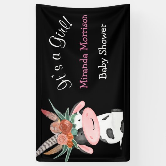Niedlich Boho Kuh Chalkboard Babydusche Banner (Vertikal)