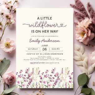 Niedlich Boho Lila eine kleine Wildblume Babydusch Einladung