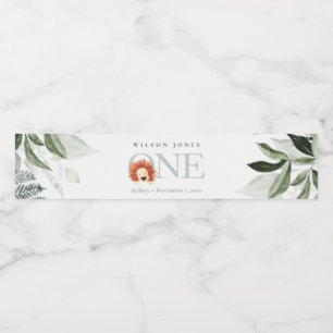Niedlich Boho Lion Foliage 1. Geburtstagsparty Wasserflaschenetikett