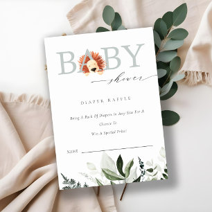 Niedlich Boho Lion Foliage Diaper Raffle Baby Dusc Begleitkarte