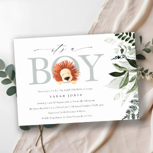 Niedlich Boho Lion Foliage Es ist Boy Baby Shower  Dankeskarte