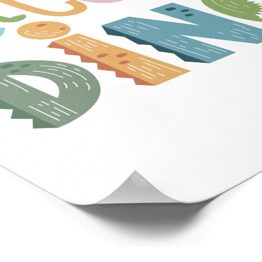 Niedlich Boho Little Dinosaurier Text Kinderzimmer Poster (Ecke)