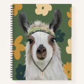 Niedlich Boho Llama - Grüne Retro-Blume Notizblock (Vorderseite)