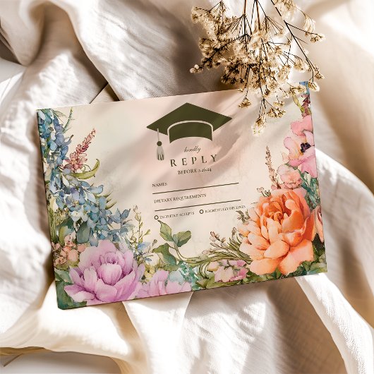 Niedlich Boho Meadow Orange Wildblume Abschluss RSVP Karte