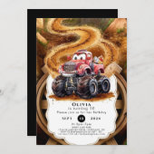 Niedlich Boho Monster Truck Geburtstag Einladung (Vorne/Hinten)