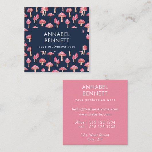 Niedlich Boho Mushroom Pattern Quadratische Visitenkarte (Vorne/Hinten)