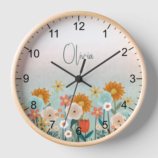 Niedlich Boho Pink Botanische Kinder Uhr (Vorderseite)
