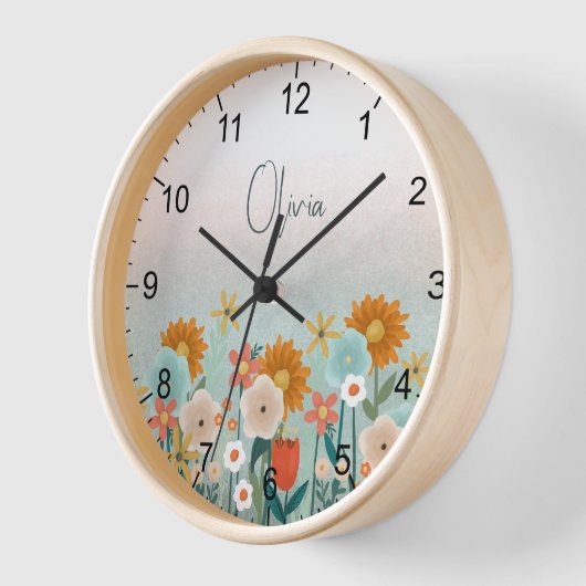 Niedlich Boho Pink Botanische Kinder Uhr (Winkel)