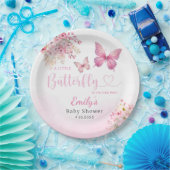 Niedlich Boho Pink Floral Butterfly Girl Babydusch Pappteller (Party)