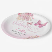 Niedlich Boho Pink Floral Butterfly Girl Babydusch Pappteller (Schrägansicht)