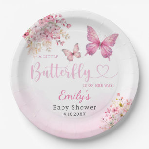 Niedlich Boho Pink Floral Butterfly Girl Babydusch Pappteller
