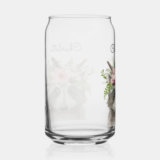 Niedlich Boho Raccoon mit Blume und Feathers Crown Dosenglas (Rechts)