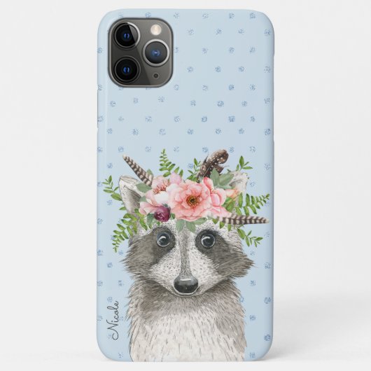 Niedlich Boho Raccoon mit Blumenkronen und Name Case-Mate iPhone Hülle (Rückseite)