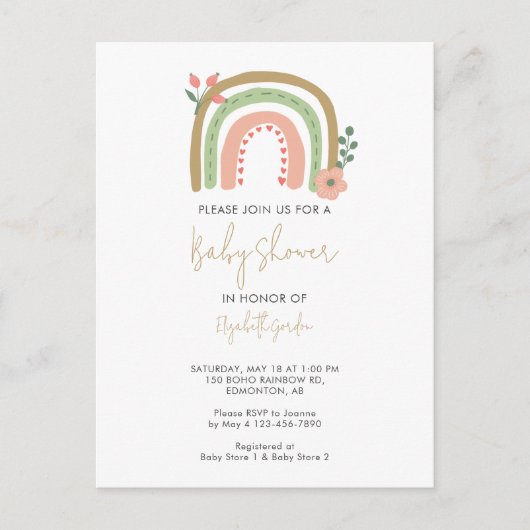 Niedlich Boho Rainbow Baby ShowBlume Erde Tones Postkarte (Vorderseite)