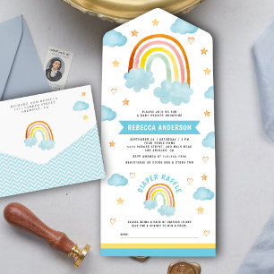 Niedlich Boho Rainbow Clouds Baby Dusche All In One Einladung